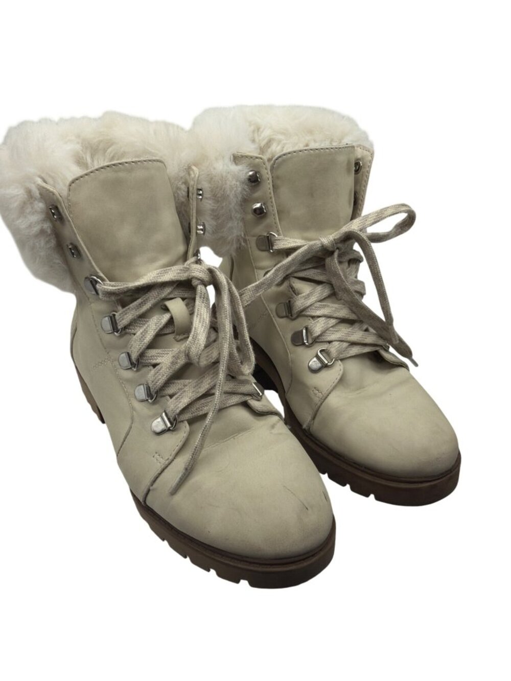 ESPRIT Jesse Womens Shearling-Lined Lace-Up Boots Size 7.5 Cream Leather Winter-